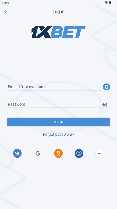 1xBet: account sign-in screen